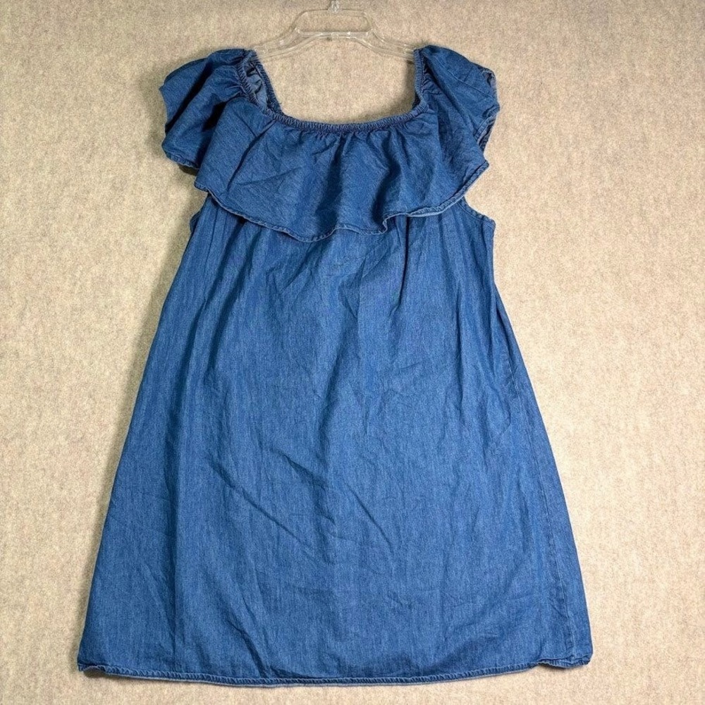 MPH Collection Denim Dress Wmns XL Blue Cotton Ruffle Off Shoulder Boho Coastal